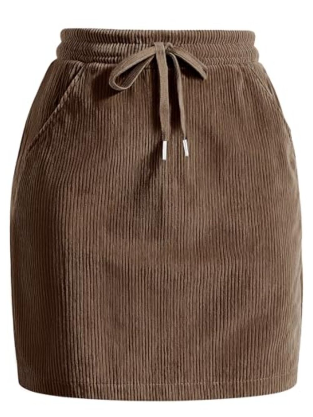 Women Corduroy Mini Skirt High Waisted Drawstring Skort Pockets Lounge Casual